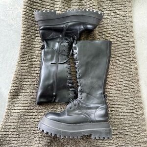 Black Platform Lace-Up Combat Boots